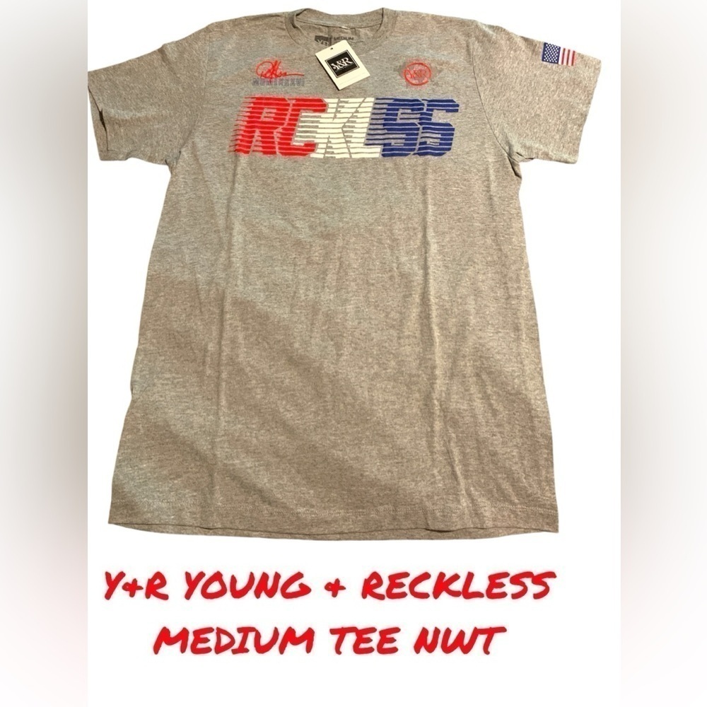 NWT YOUNG & RECKLESS PATRIOTIC TEESHIRT MEDIUM RED WHITE BLUE SKATE LIFE - Picture 1 of 4